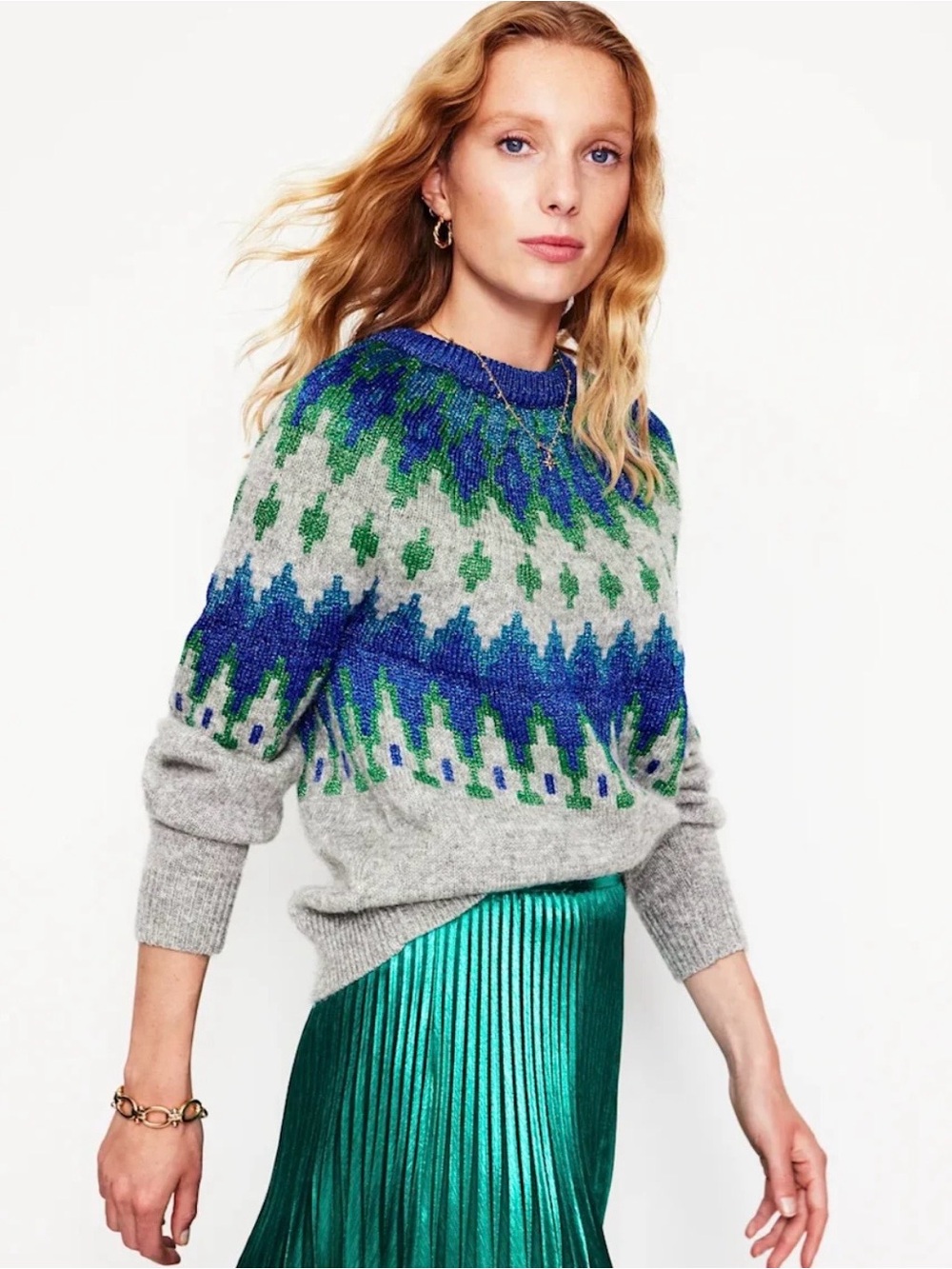 Boden Women's Kat Sparkle Fair Isle Jumpergrey Melange MEDIUM NWT